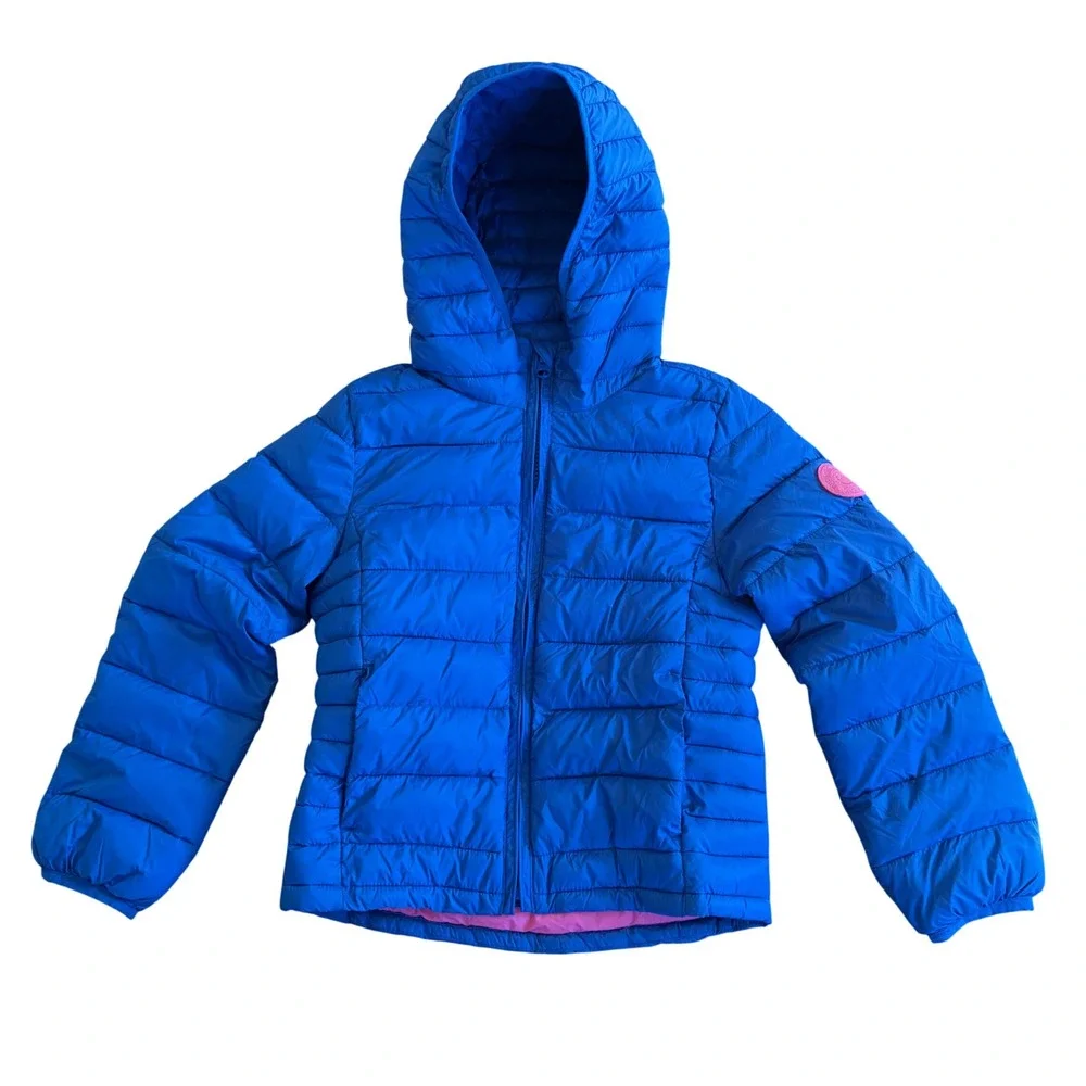 Gap Kids Blue Pink Puffer Jacket Hood Small 6-7 Winter Water Resistant Lined